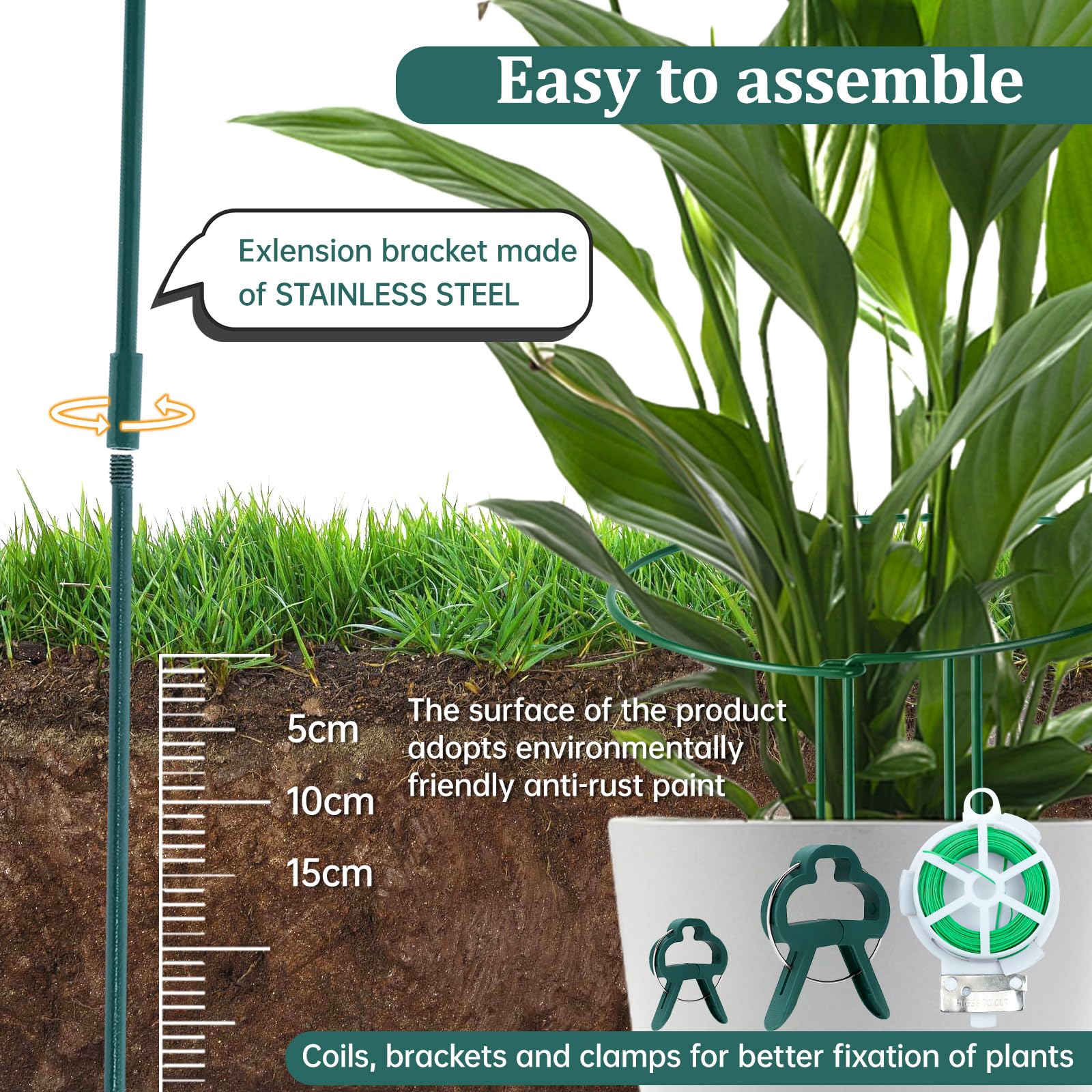 10 Pièces Tuteurs pour Plantes, 25 * 60CM Demi Rond Supports de Plantes Réglables, Jardin Plantes Support Pile Anneau Cage, Anneaux de Support en Métal Demi Ronds pour Pivoines Hortensias Roses Sédum