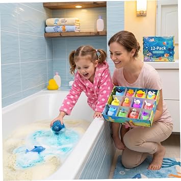 Bath Bombs for Kids with Toys Inside, 12-pack Kids Bath Bombs with Splashy Surprises, Ocean-themed Surprise Fizzies, 60g Each