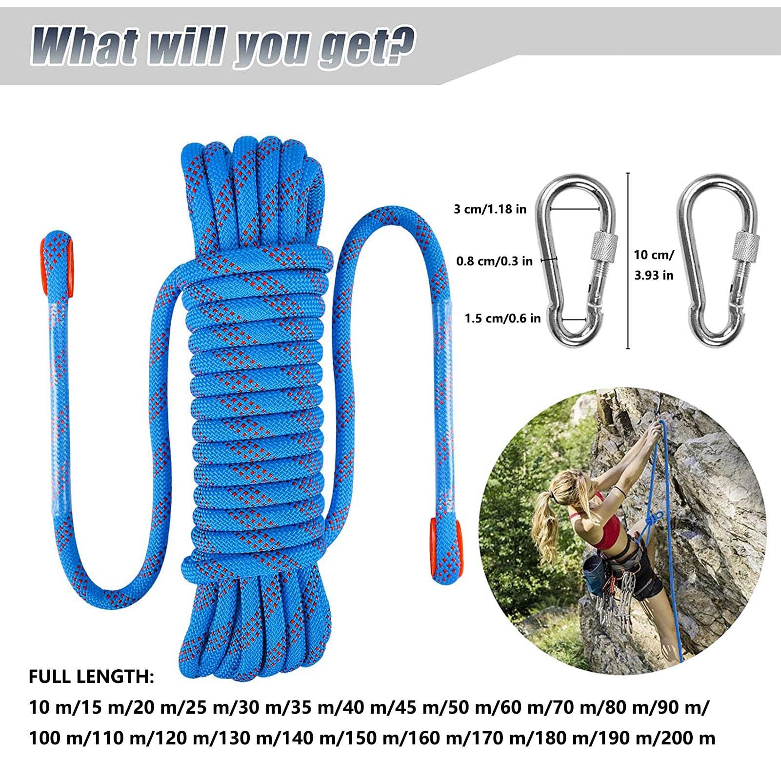 18MM Cuerda De Escalada Al Aire Libre 164ft 328ft 394ft 459ft 525ft 591ft 656ft Cuerda De Escalada En Roca Estática con 2 Ganchos De Acero para Senderismo