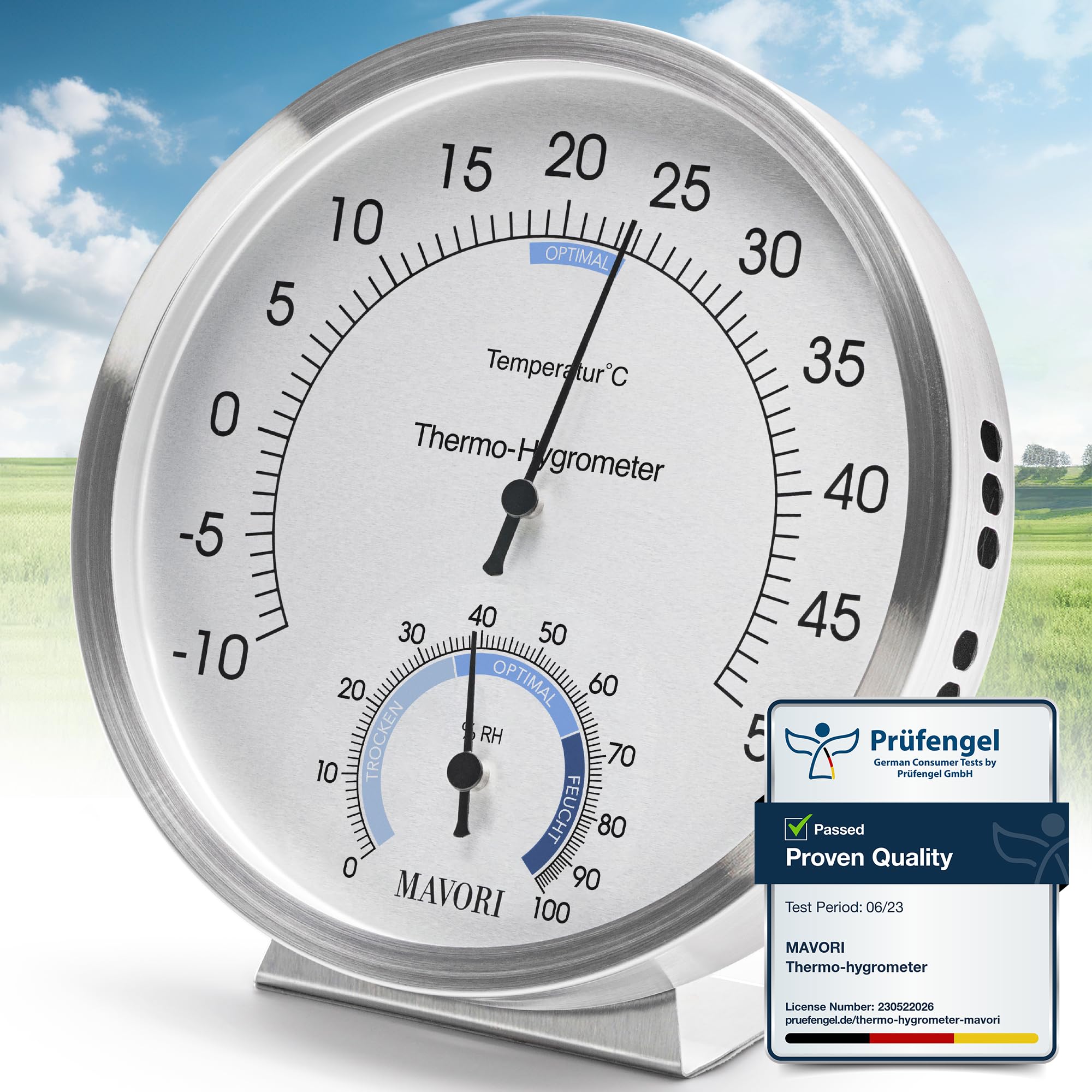 Mavori Analog Thermometer – Hygrometer – Thermometer for Indoor – Premium Stainless Steel Temperature Gauge Indicator – Mechanically Operated Temperature and Humidity Monitor – High Accuracy