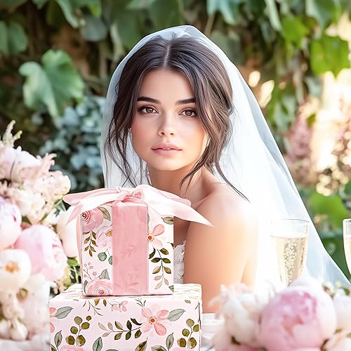 Miniatura 5 de BIOBROWN Rollo de papel de regalo floral reversible  17 pulgadas x 33 pies (47 pies cuadrados total) con diseño de rosas de acuarela rosa para