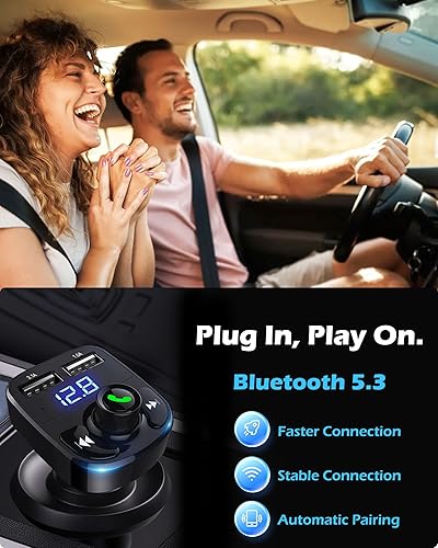 Miniatura 3 de Cargador de Coche para Llamadas Manos Libres, Transmisor FM Inalámbrico Bluetooth 5.3 Receptor de Radio, Adaptador de Audio Música MP3, Puertos USB