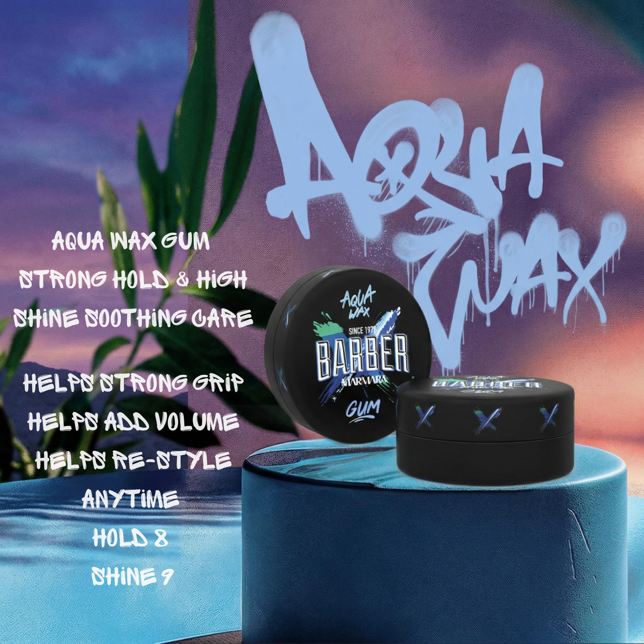 Barber Marmara Aqua Wosk do Włosów Gumowy Mocny Uchwyt Wysoki Blask Żel-Wosk Hybrydowy 150 ml, Wosk do Stylizacji na Bazie Wody dla Mężczyzn, Kontrola Krawędzi, Tekstura, Łatwe Spłukiwanie