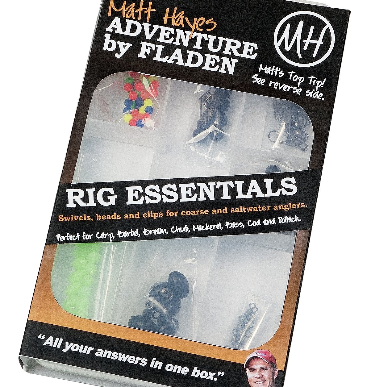 Fladen Matt Hayes Adventure RIG ESSENTIALS KIT Selection in a Tackle Box - Diamond Eye, Interlock & Rolling Swivels, Leger, lumi, Colour & Pulley Slider Rig Beads - Bits For Coarse & Saltwater fishing
