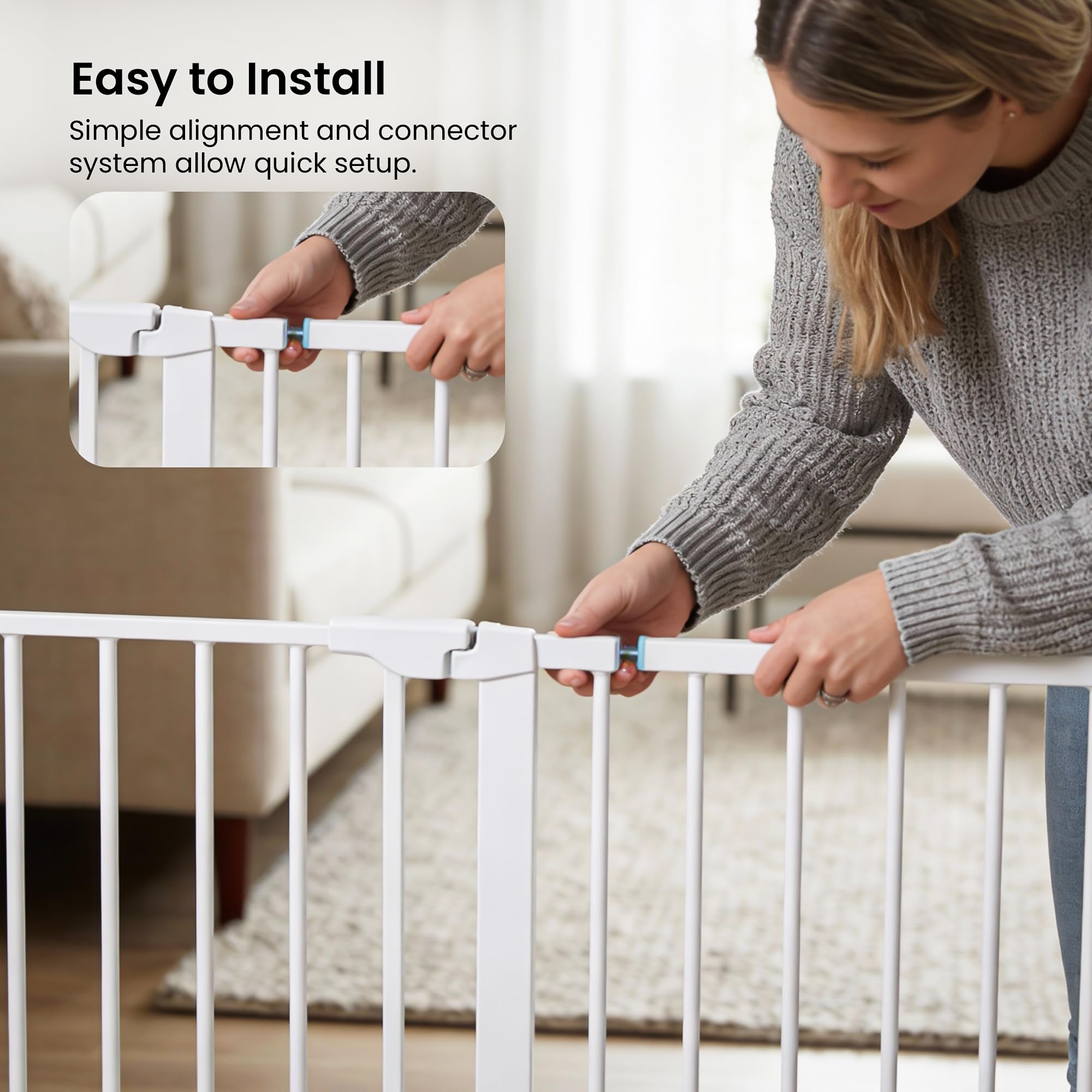 Baybee Safety Gate Extension 80 cm | Baby Gate Extender for Kids & Pets | Adds Extra Width for Large Doorways, Hallways & Open Spaces (White) 2