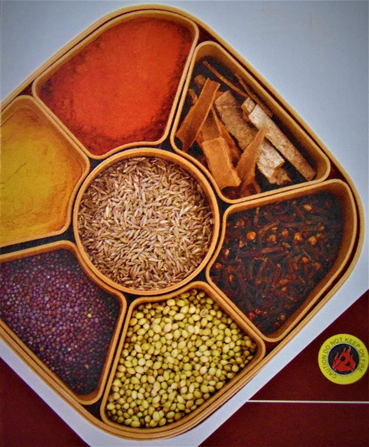 Masala Rangoli Box Dabba for Keeping Spices, Spice Box for Kitchen, Masala Container, Plastic Wooden Style, 7 Sections (Multi Colour) — Amazon image 6