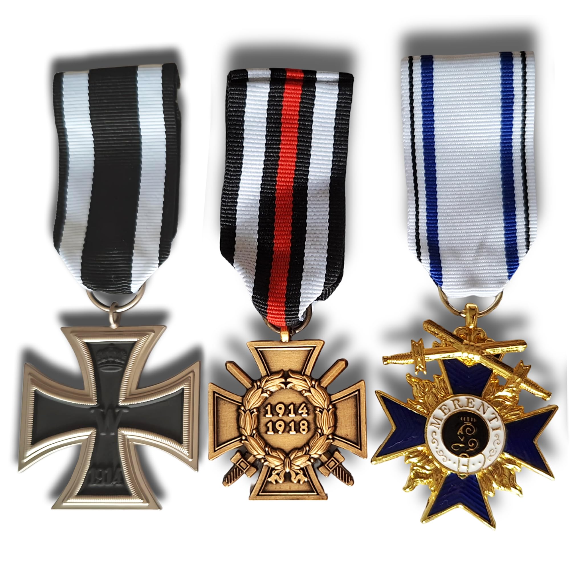 FREECROWS Imperial German WWI Medal Set – Iron Cross 1914, Bavarian Cross, & Honor replica