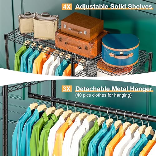 Miniatura 6 de Raybee Perchero de ropa resistente de 80 pulgadas de alto para colgar ropa, perchero con ruedas, estante portátil de alambre para armario,