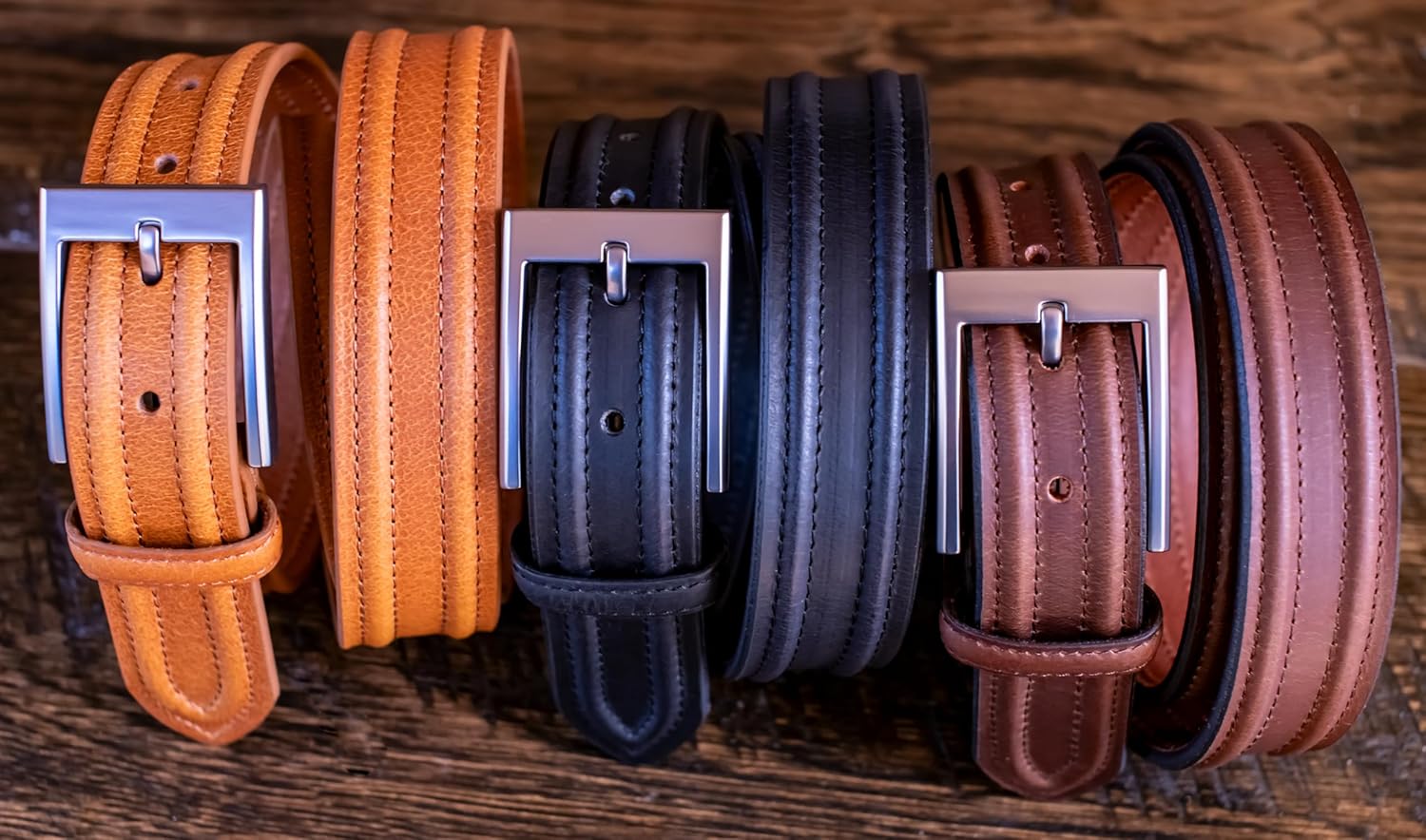 Men's Genuine Buffalo Leather Dress Belt, Single Prong Buckle, Multiple Colors, 1.25-inch Width