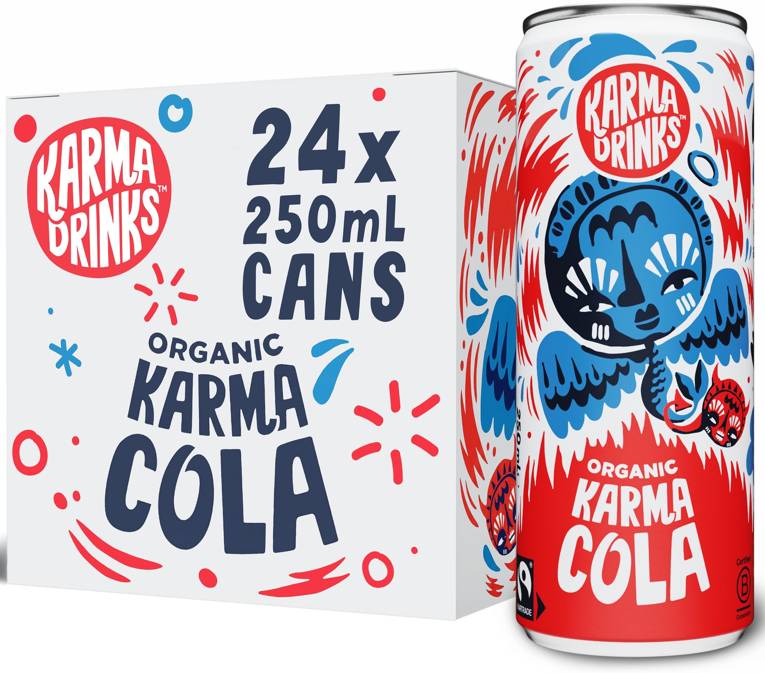 Karma Drinks Karma Cola - 24 x 250ml Cans - Natural Fizzy Soft Drinks, Fairtrade, Organic & Vegan