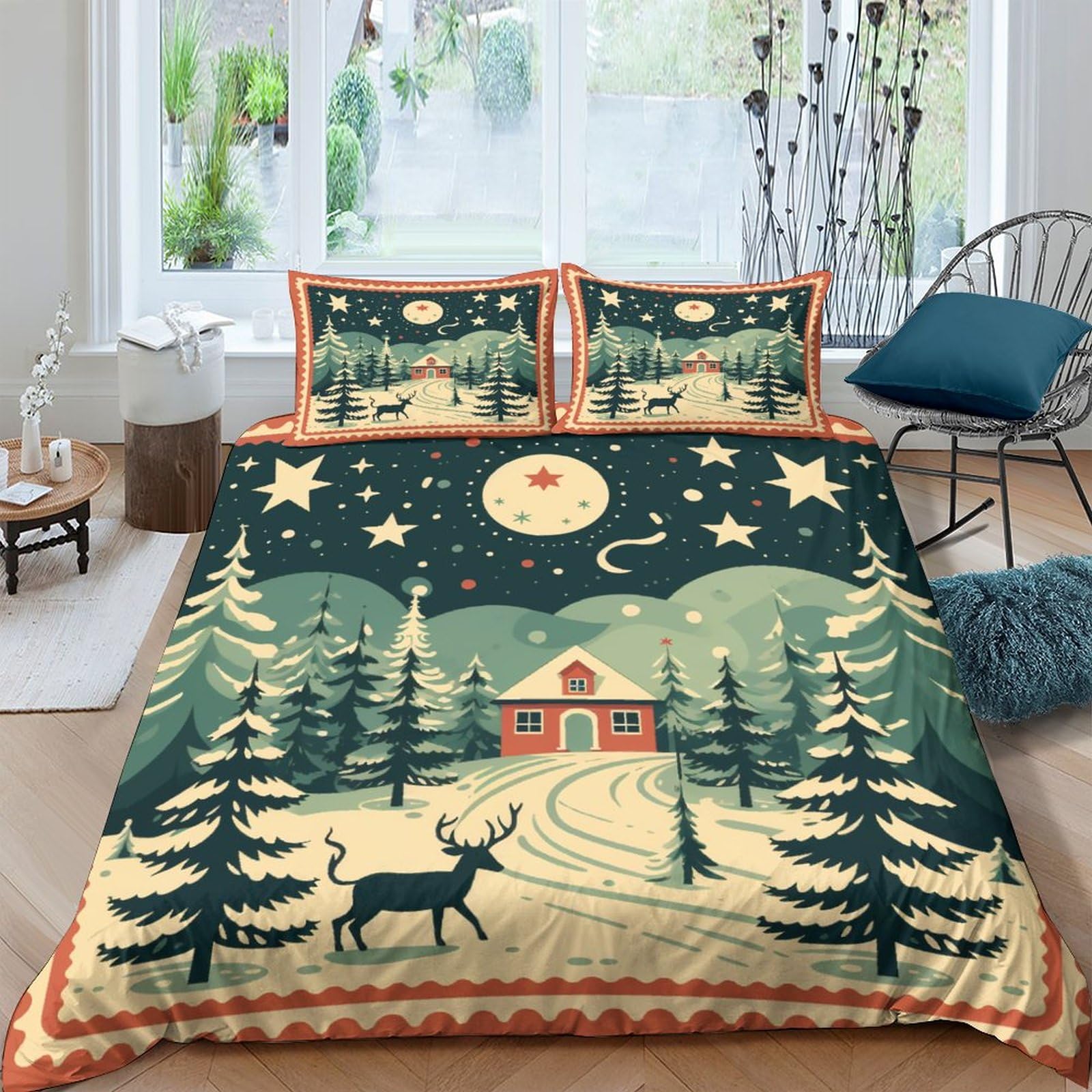 Housse de couette Noël 200x200 avec zip pour en finir avec la couette qui glisse