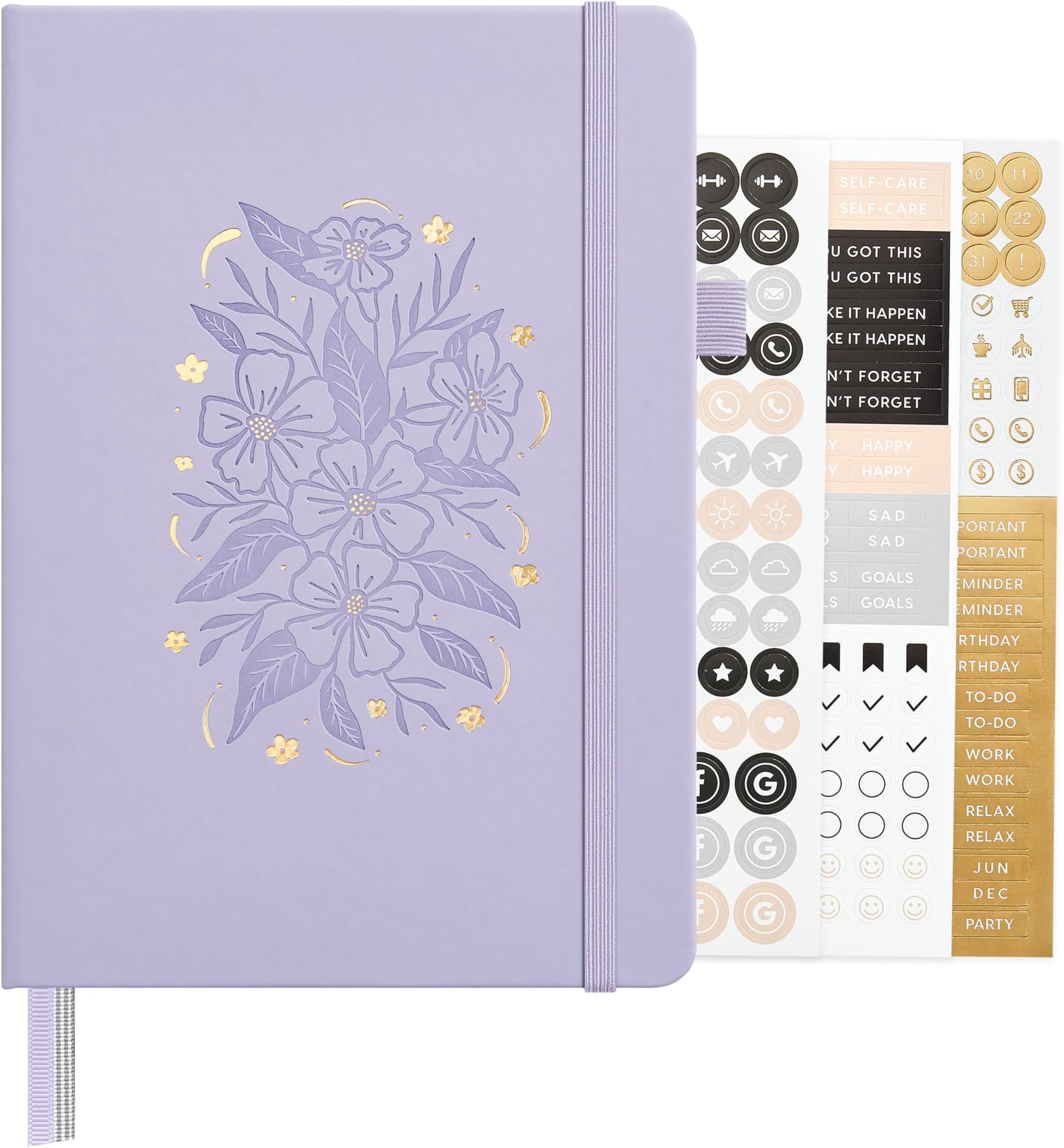 &And Per Se Dotted Journal Notebook for Women and Men with Pattern, A5 Leather Hardcover, 160 Pages 100GSM Thick Dotted Paper, 3 Sheets of Stickers Included (Lavender)