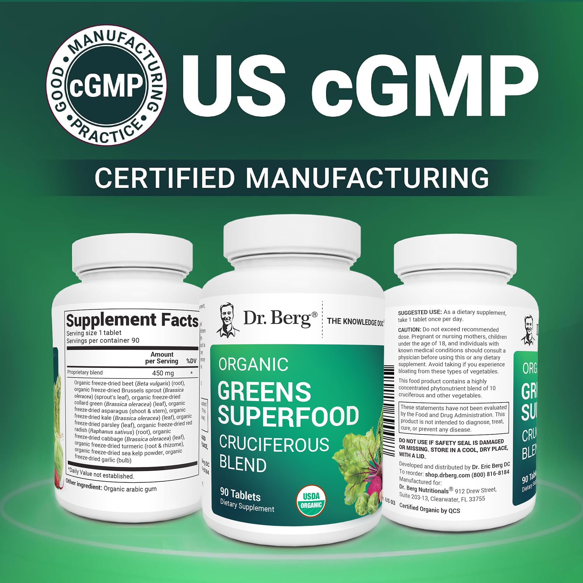 Dr. Berg's Greens Superfood Cruciferous Vegetable Tablets - Vegetable Supplements for Adults w/ 11 Phytonutrient Super Greens - Energy, Immune System & Liver Veggie Tablets - 90 Tablet — Amazon image 5