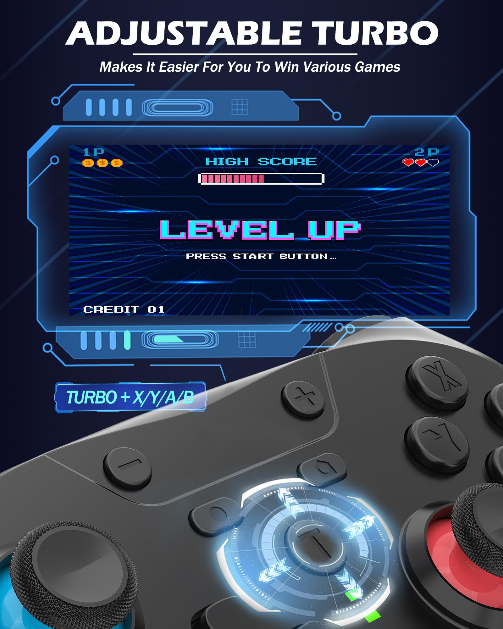 BOLEi Wireless Switch Controller für Switch/Switch Lite/Switch OLED, Pro Controller mit Programmierbar/Schnell Verbunden/Lange Akkulaufzeit/Dual Shock/6 Achsen Gyro/Turbo/Wakeup Funktion