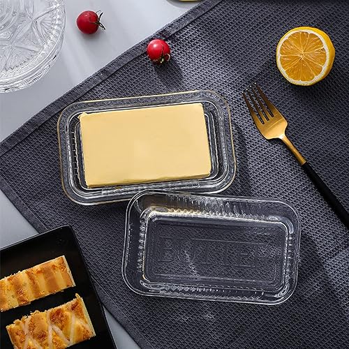 Miniatura 8 de Mantequillera de vidrio con tapa, conservador de mantequilla de vidrio, bandeja de postre multiusos para conservar, cristalería para queso crema,