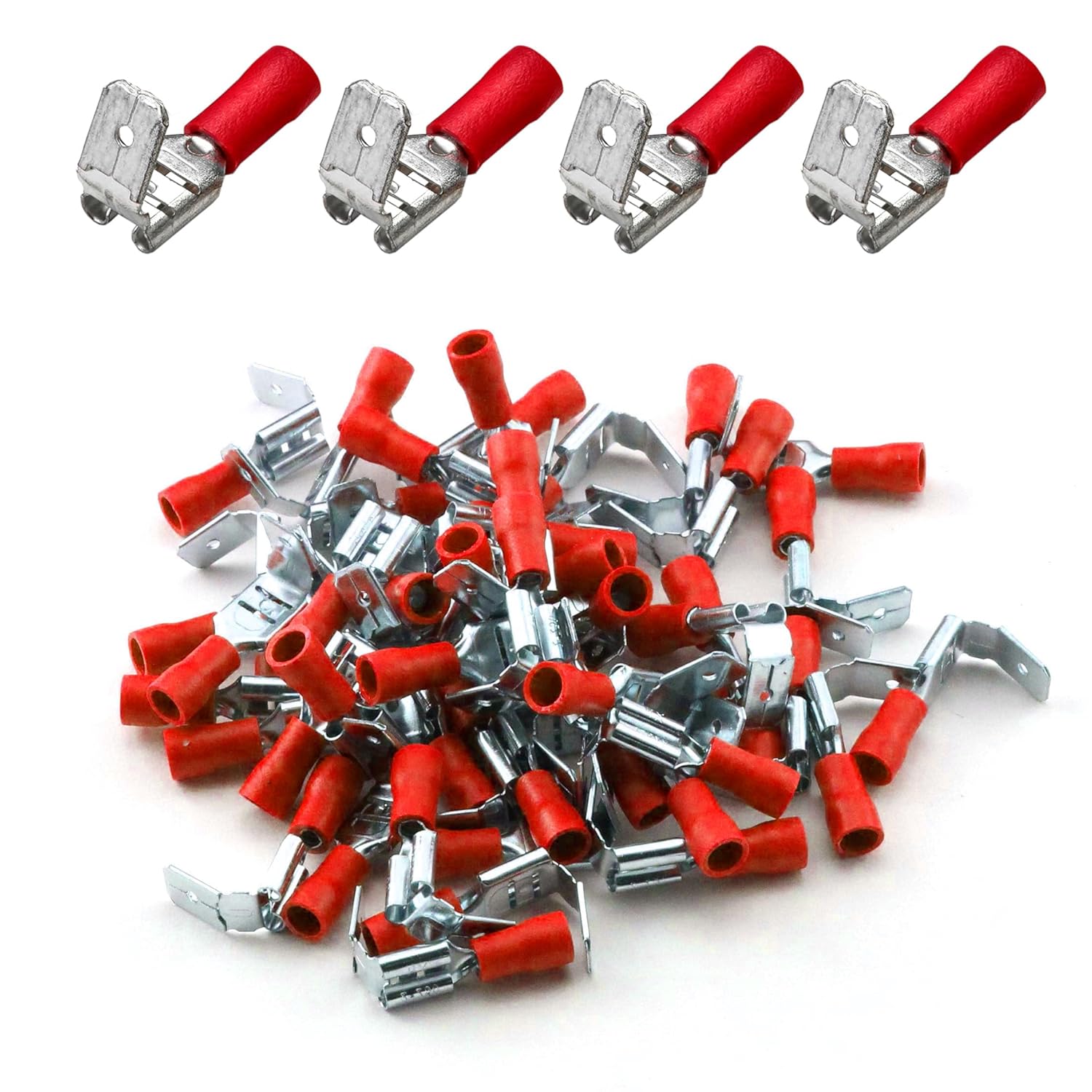 ANGSTROM Piggyback Spade Quick Disconnect Terminals, Male Female Insulated Electrical Crimp Connectors 100pcs (16-14ga Blue)