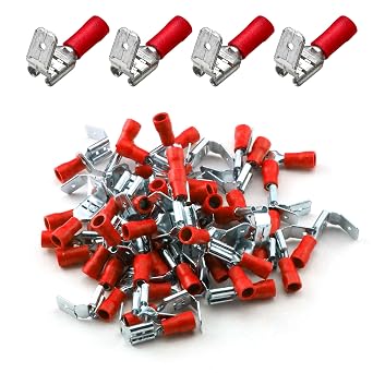 ANGSTROM Piggyback Spade Quick Disconnect Terminals, Male Female Insulated Electrical Crimp Connectors 100pcs 22-16ga Red