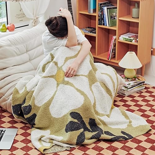 Miniatura 10 de Manta reversible con cara sonriente, color verde salvia, súper suave, acogedora, cálida y esponjosa para sillón y cama, estética (63 pulgadas de