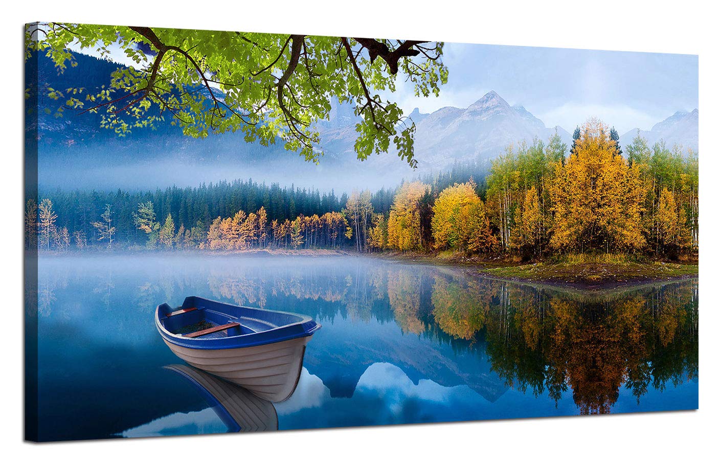 Arjun Lake Canvas Wall Art Blue Mountain Sky Nature Landscape Boat