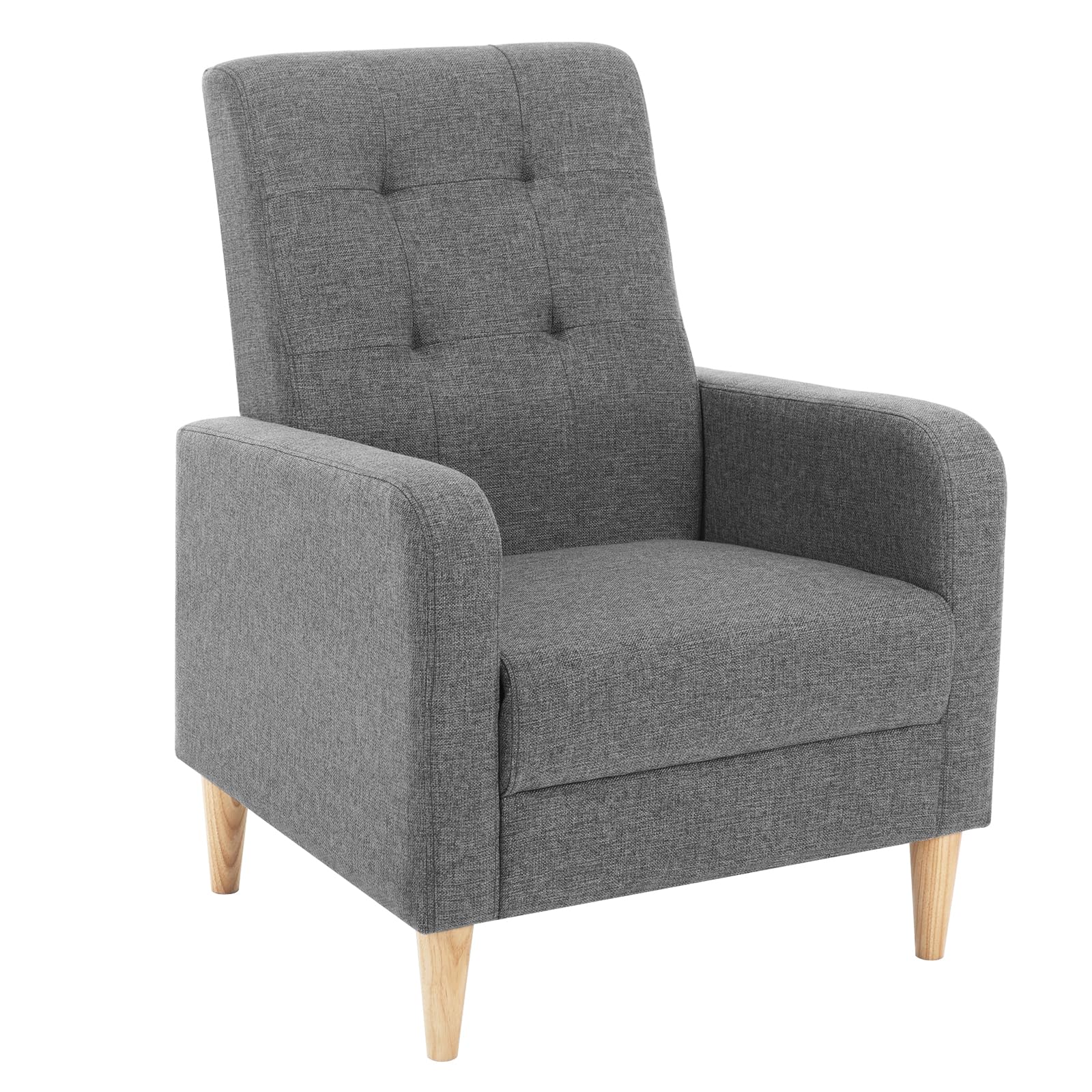 WOLTU Fauteil Salon, Fauteuil Relax à Dossier Haut, Chaise de Relaxation avec Pieds en Bois Massif, Accoudoirs, Siège Rembourré, Revêtement en Lin, pour Salon, Bureau, Gris Foncé, SKS41dgr