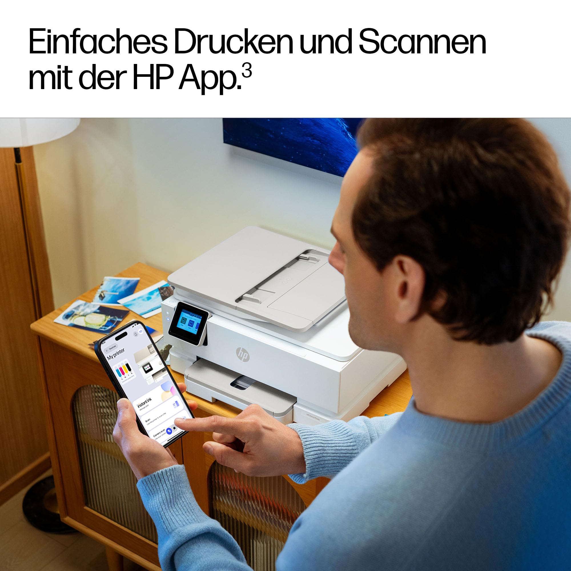 HP Envy Photo 7930 Multifunktionsdrucker, Tintenstrahldrucker, 6 Monate gratis drucken Instant Ink inklusive, Drucken, Scannen, Kopieren, Fotodruck, ADF, DIN A4, WiFi, USB