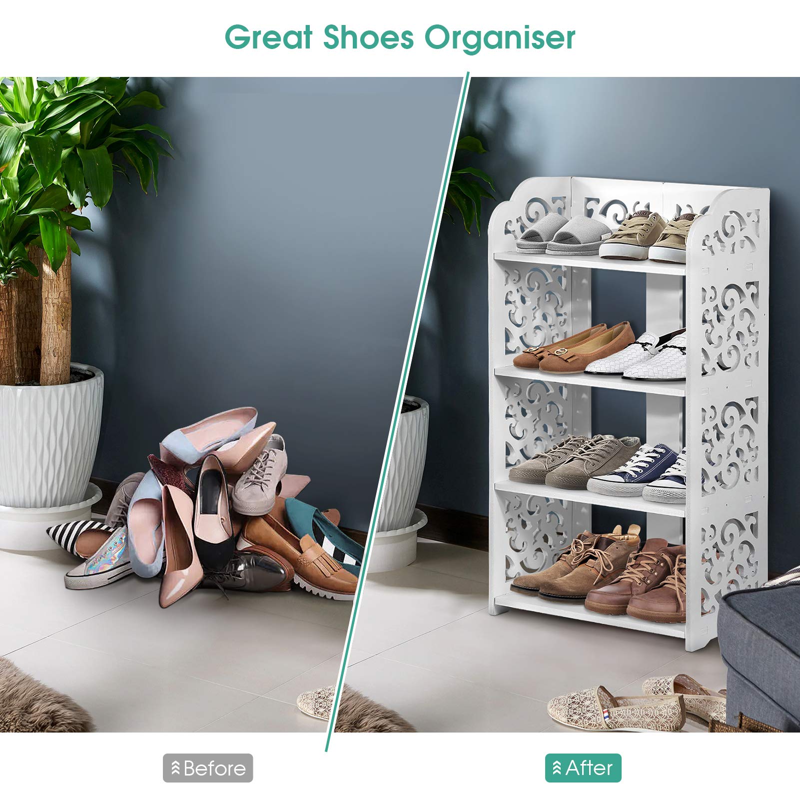 Wakects 4-geschossiges Schuhregal aus PVC für Schuhe, Bücher, CDs - Weiß