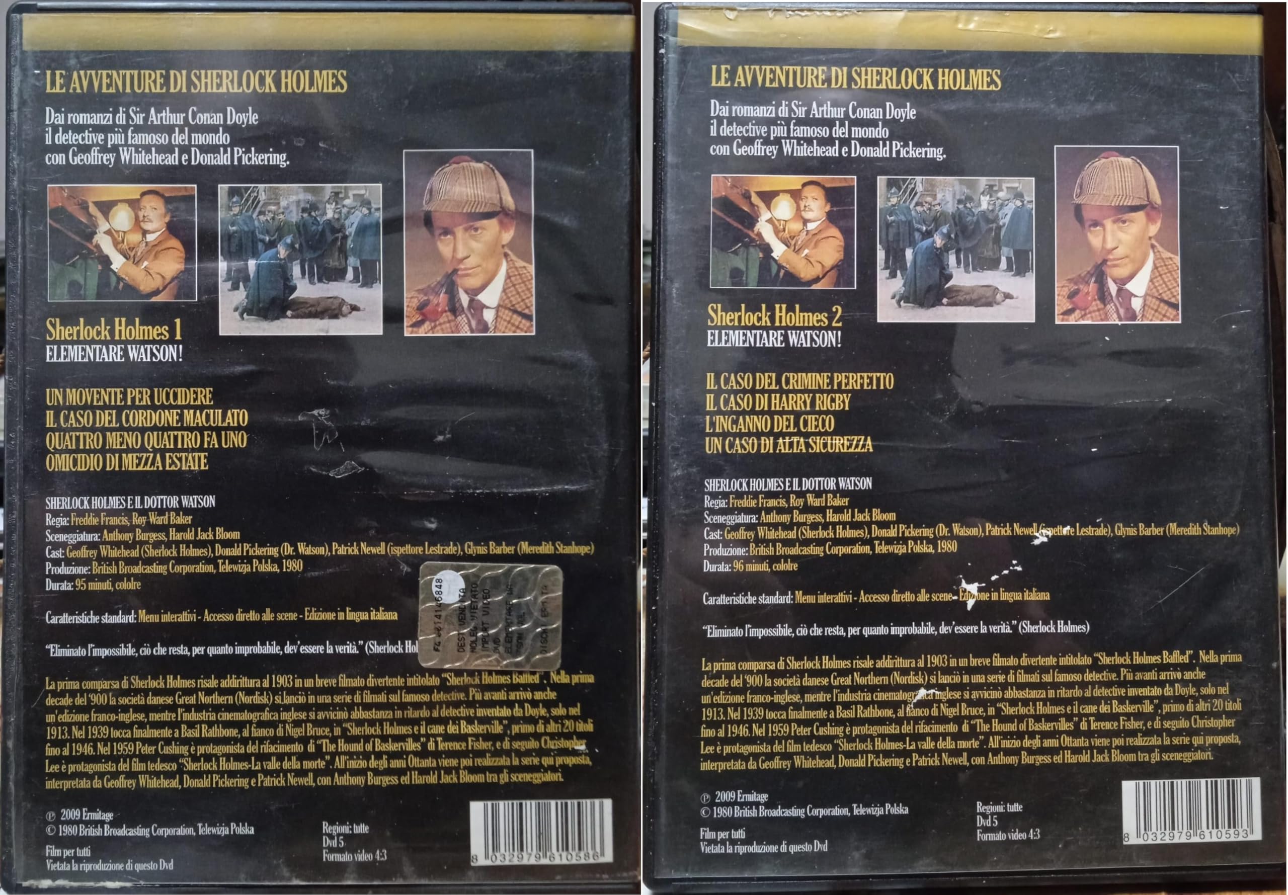 TeknoFilm - 2 DVD - LE AVVENTURE DI SHERLOCK HOLMES - ELEMENTARE WATSON Vol. 01 e Vol. 02 di Freddie Francis e Roy Ward Baker (1980) - ERMITAGE