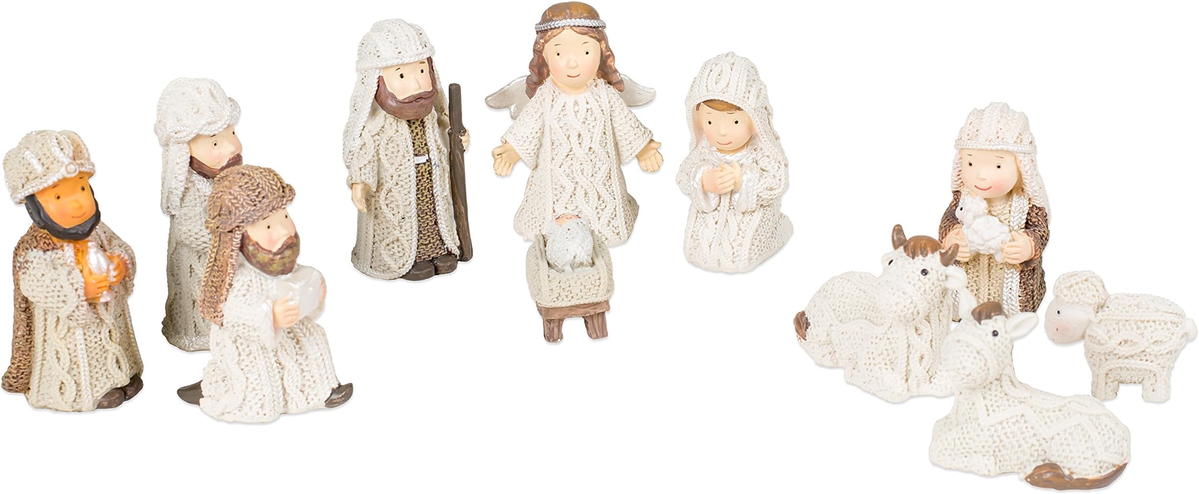 Transpac Imports, Inc. Cable Knit Textured Holy Family, Three Kings and Angel Resin Christmas Nativity Figurine Set of 12