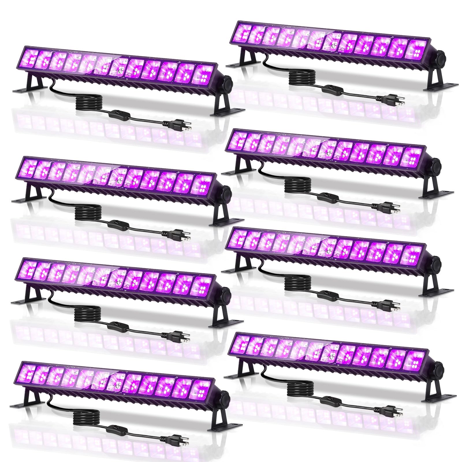 40W Waterproof LED Black Light Bar with 6FT Cord and Switch, IP66 Black Lights for Glow Party, Halloween, Fluorescent Poster, Body Paint, Bedroom, 8 Pack