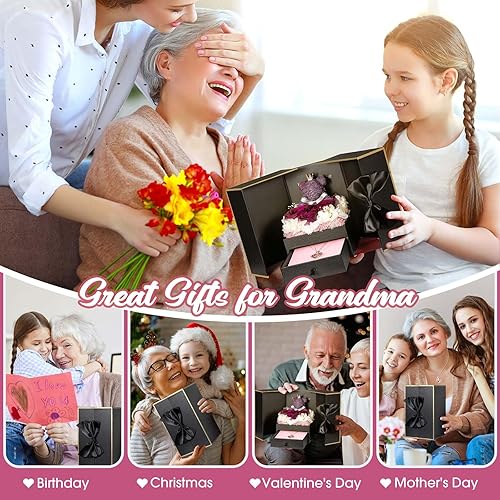 Miniatura 3 de ADDWel Regalos para mamá de hija e hijo, idea de regalo de cumpleaños para mamá de parte de niños, rosas reales preservadas únicas con collar de
