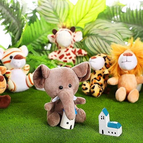 Miniatura 5 de Sumind 12 Piezas Mini Animales de Peluche del Bosque Animales de la Selva Juguetes de Felpa de 4.8 Pulgadas Lindo Elefante León Jirafa Tigre de