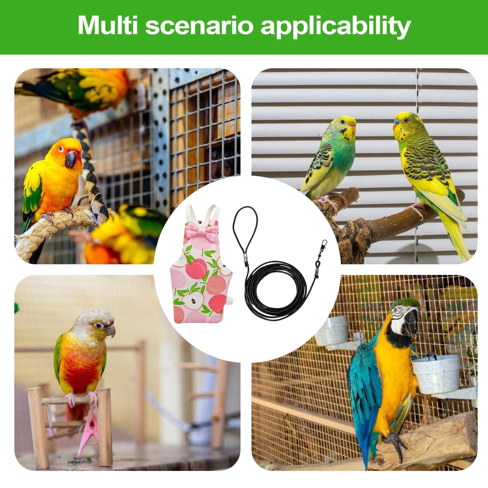 Couches à oiseaux pour animaux de compagnie, réutilisables et lavables, avec corde pour l'entraînement au vol des oiseaux, pour aras, perruches, inséparables, calopsittes et calopsittes