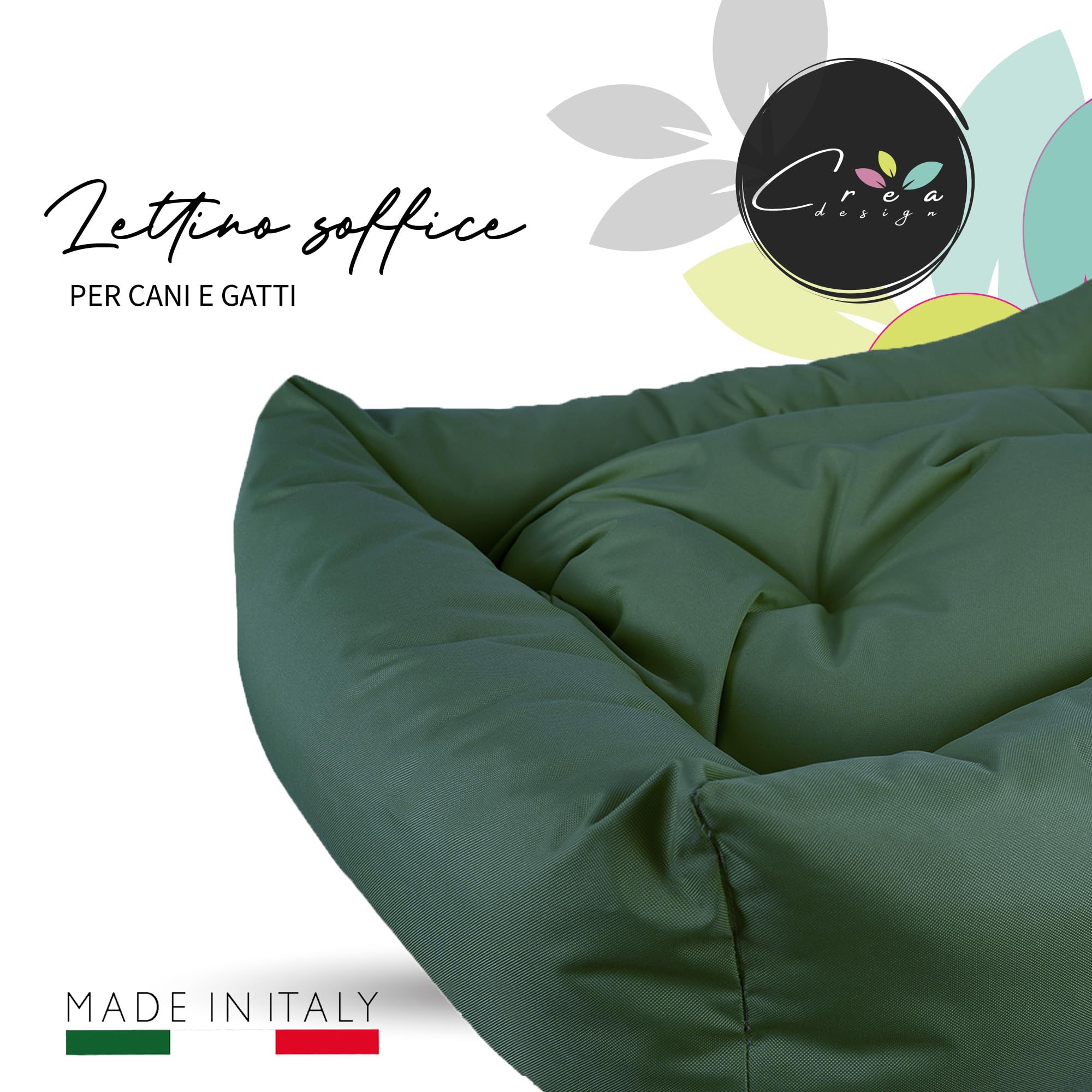 Crea Bed - Cuccia lettino per cani idrorepellente resistente ai graffi, realizzata a mano in Italia. Cuscino per Cane tessuto robusto per l'uso interno ed esterno. XS/S | 50 x 60 cm, VERDE BOSCO