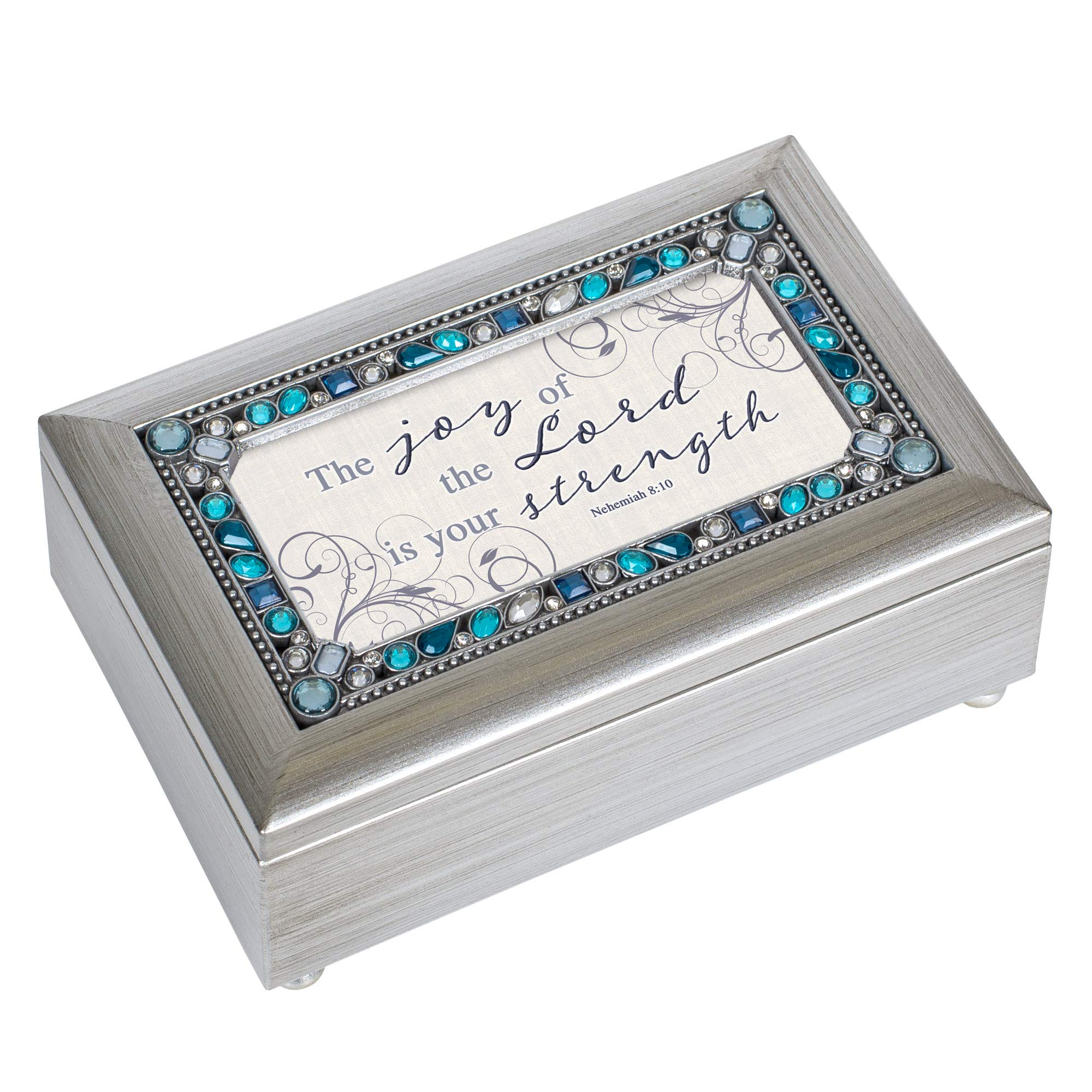 Cottage Garden The Joy of The Lord Champagne Silver Petite Jeweled Music Box Plays Friend in Jesus