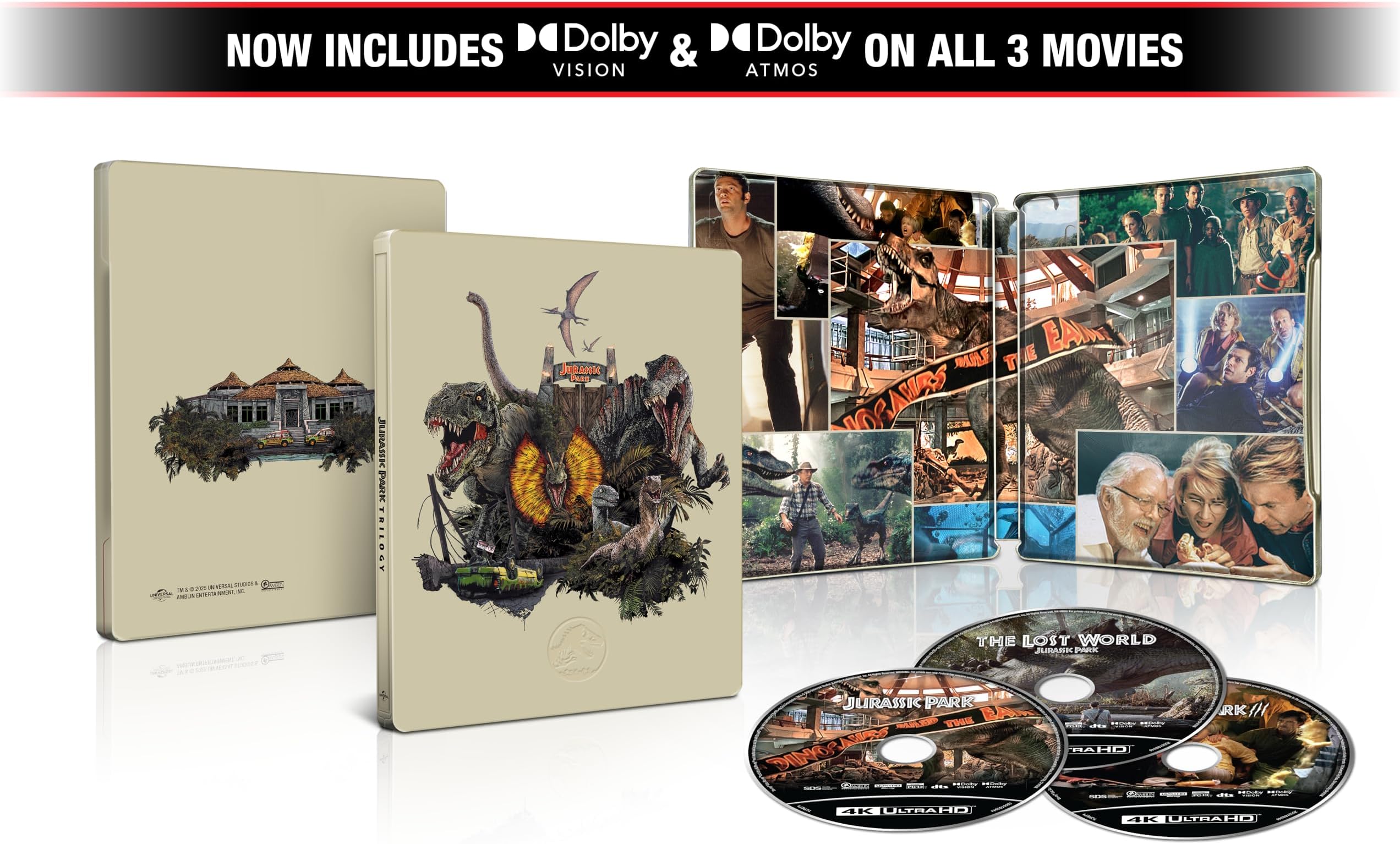 Jurassic Park Trilogy (Jurassic Park / The Lost World: Jurassic Park / Jurassic Park III) - Limited Edition Steelbook 4K Ultra HD + Digital