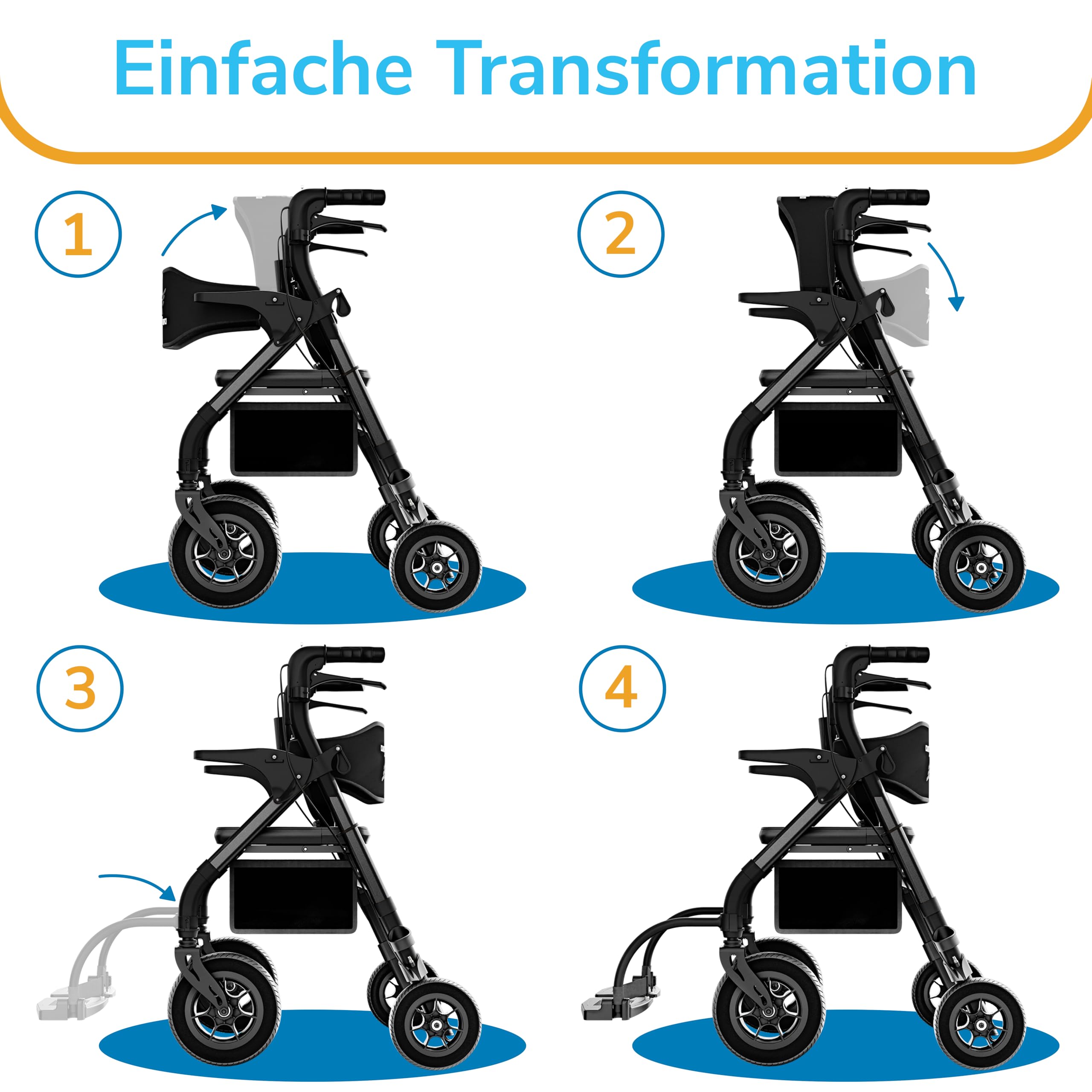 WALCORA 2 in 1 Rollstuhl Rollator Faltbar und Leicht mit Sitz – NEUHEIT 2026 – Gehhilfe für Senioren Outdoor & Indoor Wohnung – Klappbar Gummireifen Leichtgewicht Gehwagen Walker Wheelchair Kaufen