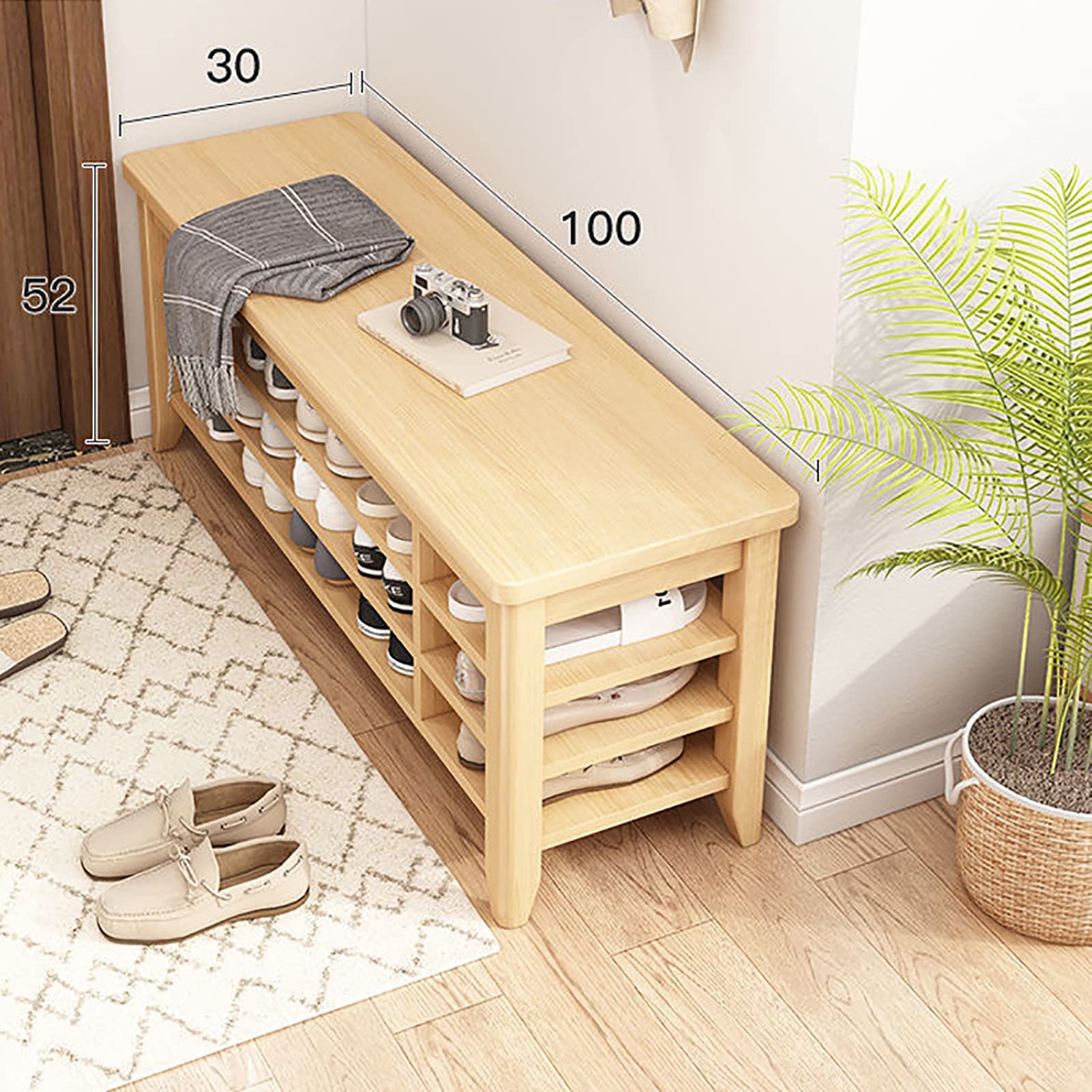 Banc à chaussures en bois pour une entrée ordonnée et chaleureuse