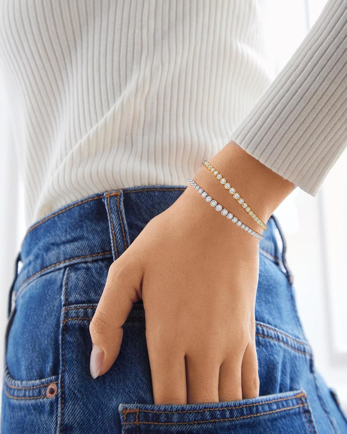 Moissanite Tennis Bracelets for Women 14K Gold Filled Bezel Tennis Bracelet S925 Sterling Silver Adjustable Bracelets D Color VVS1 1.19 Carat|Jewelry Gift for Women Mother Christmas Wedding Birthday