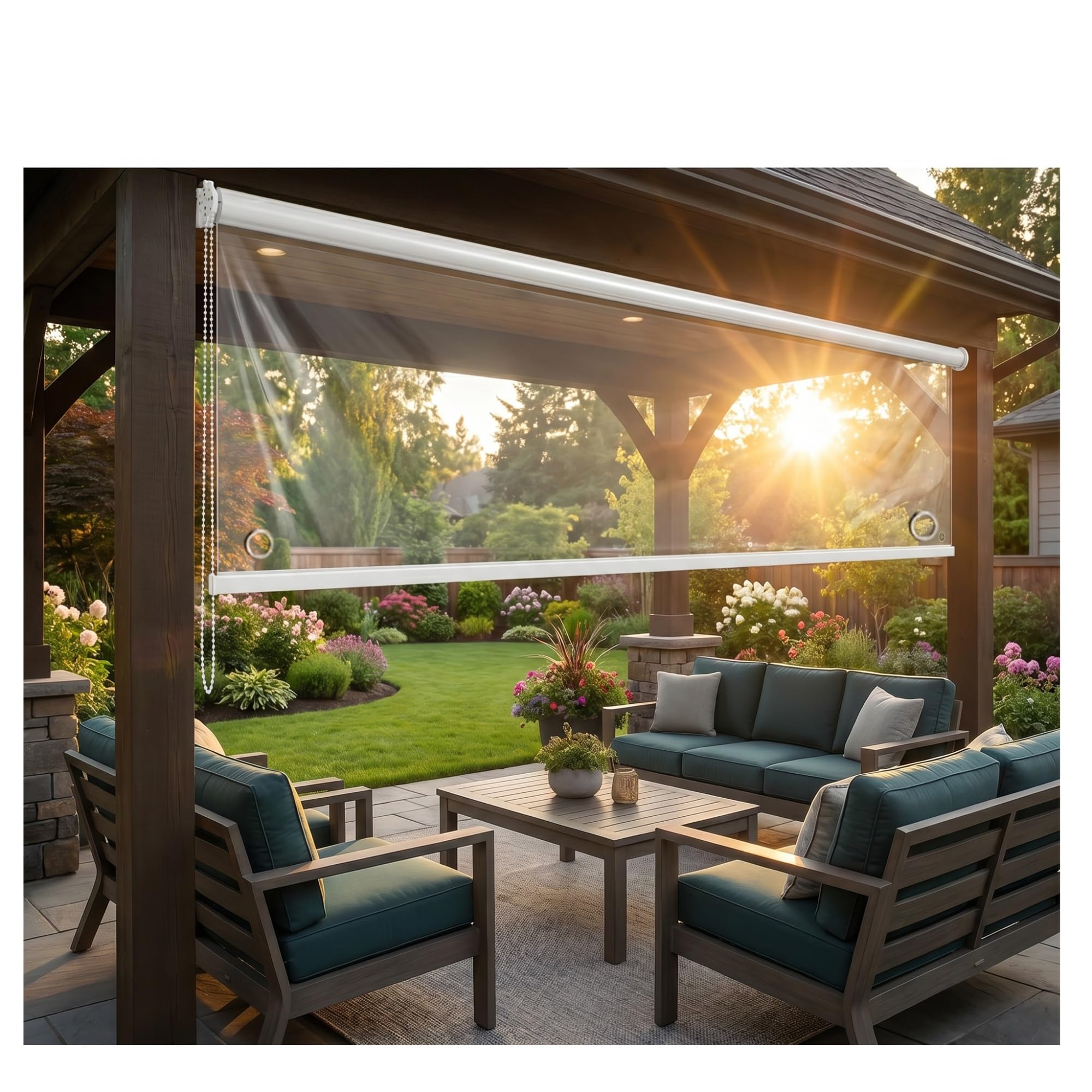 Transparent Pvc Roll Up Shade Blinds Outdoor Waterproof Side Panels,Clear Plastic Tarp with eyelets,Window Partition Curtains,Side Pull Roller Blinds Shutter,Rainproof(W100*H220cm/W39.37*H86.61in)