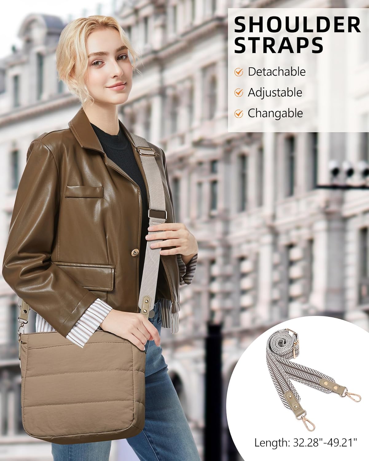 Purses for Women 2PCS Puffer Quilted Crossbody Shoulder Hobo Bags Trendy Ladies Handbag with Coin Wallet 2 Adjustable Straps - Image 6