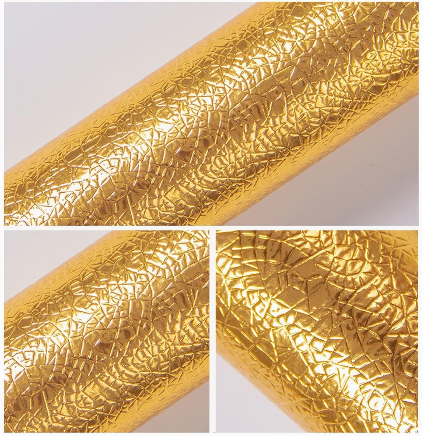 Gold Texture Contact Paper Peel and Stick Wallpaper Kitchen Self Adhesive Wallpaper Aluminum Foil Oil Proof Waterproof Removable Wall Paper for Countertop Cabinet Drawer 16"x393.7"