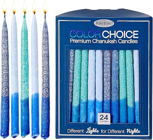 Miniatura 9 de Velas de Hanukkah sin goteo Rite Lite Chanukah azul y blanco a granel elección de colores paquete de 24 Mezcla y combina! Menorá