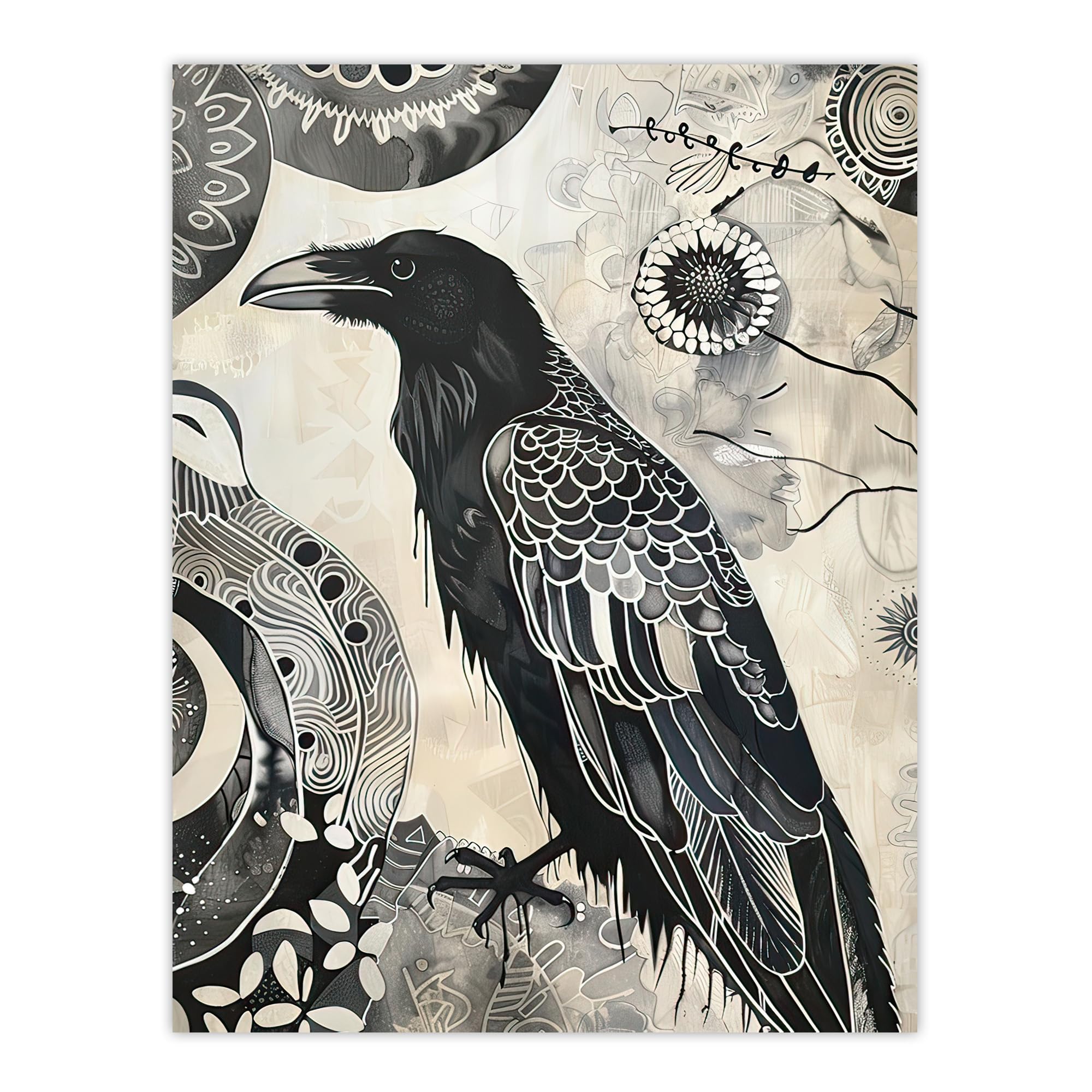 Artery8 Black Raven Bird Painting Magic Gothic Symbolic Living Room Large Wall Art Poster Print Thick Paper 18X24 Inch