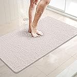 LuxStep Shower Mat Bathtub Mat,32x16 inch, Non-Slip Bath Mat with Drain, Quick Drying PVC Loofah Bathmat for Tub,Shower,Bathroom,White