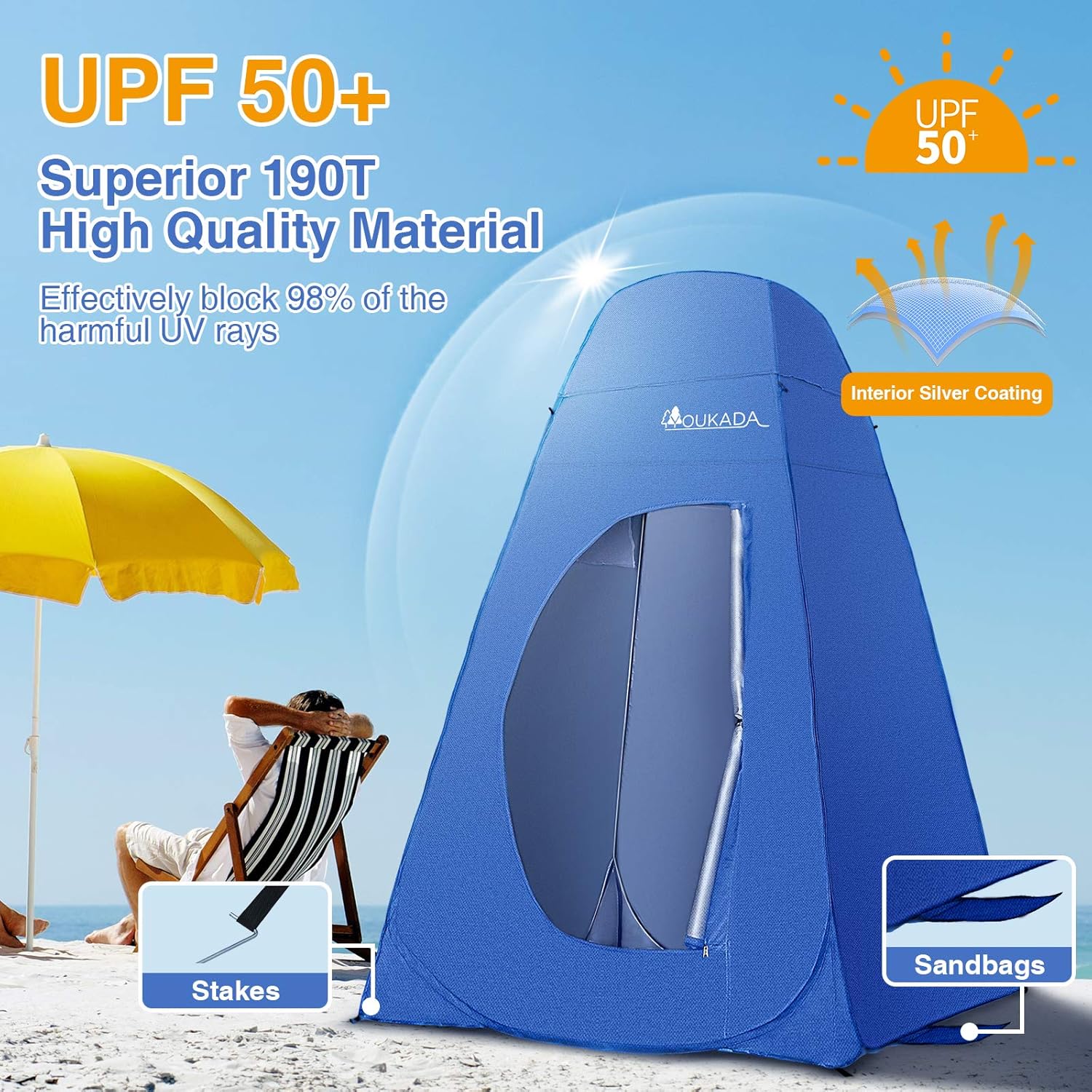 YOUKADA Camping Toilet Pop Up Privacy Tent Changing Room Tent Portable Toilet for Camping Portable Shower Silver Coated Dressing Room Tent UV Protection Privacy Shelter Camping Cabana, Blue : Sports & Outdoors