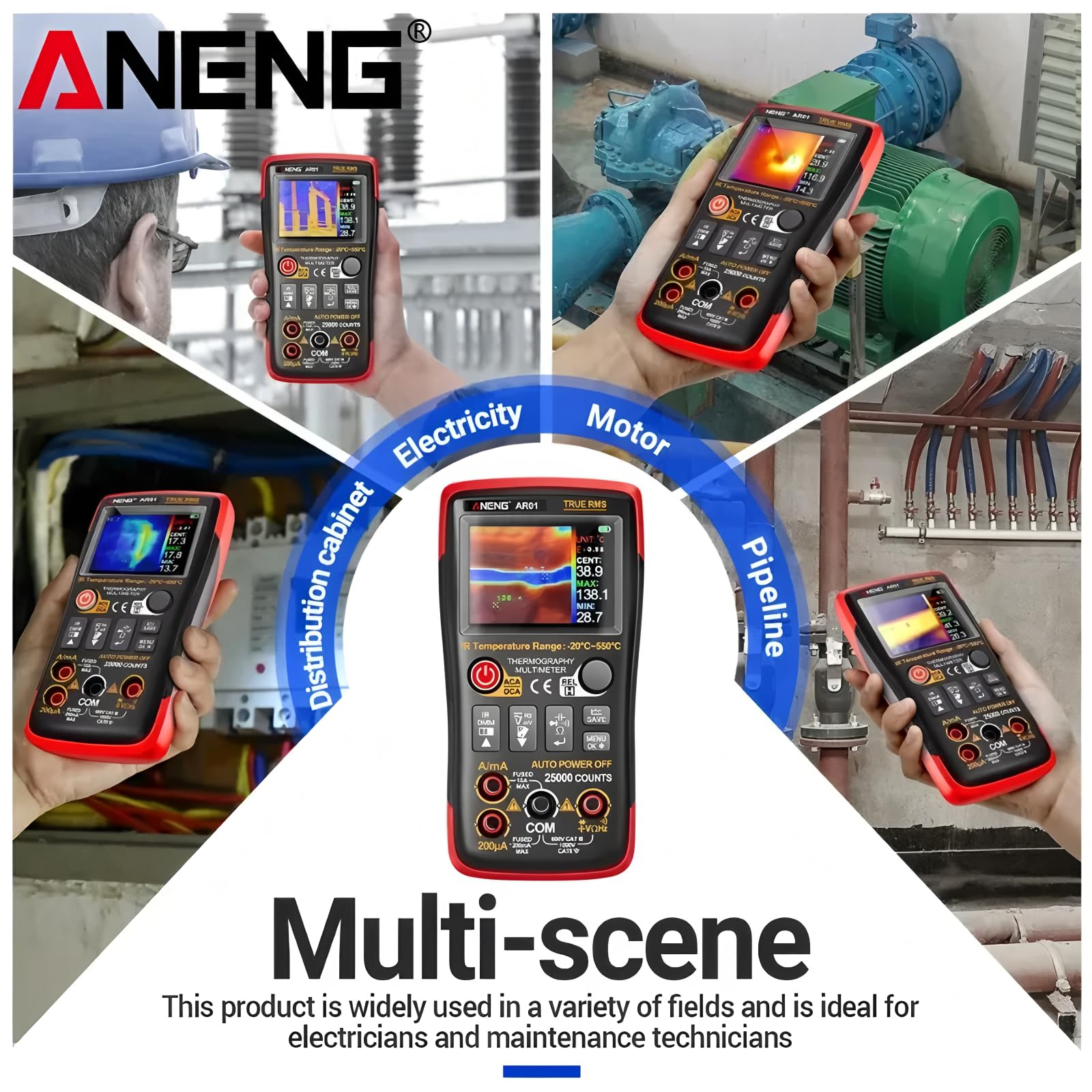 Strumenti di Test con Display TFT Multimetro 250MΩ Tester 25000 Conteggi Carica Tipo-C USB Multimetri a Immagini Termiche (AR01)