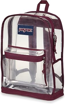 JanSport 25.5L Clear Pack Large Transparent Mesh Bottom, Cherry Lacquer