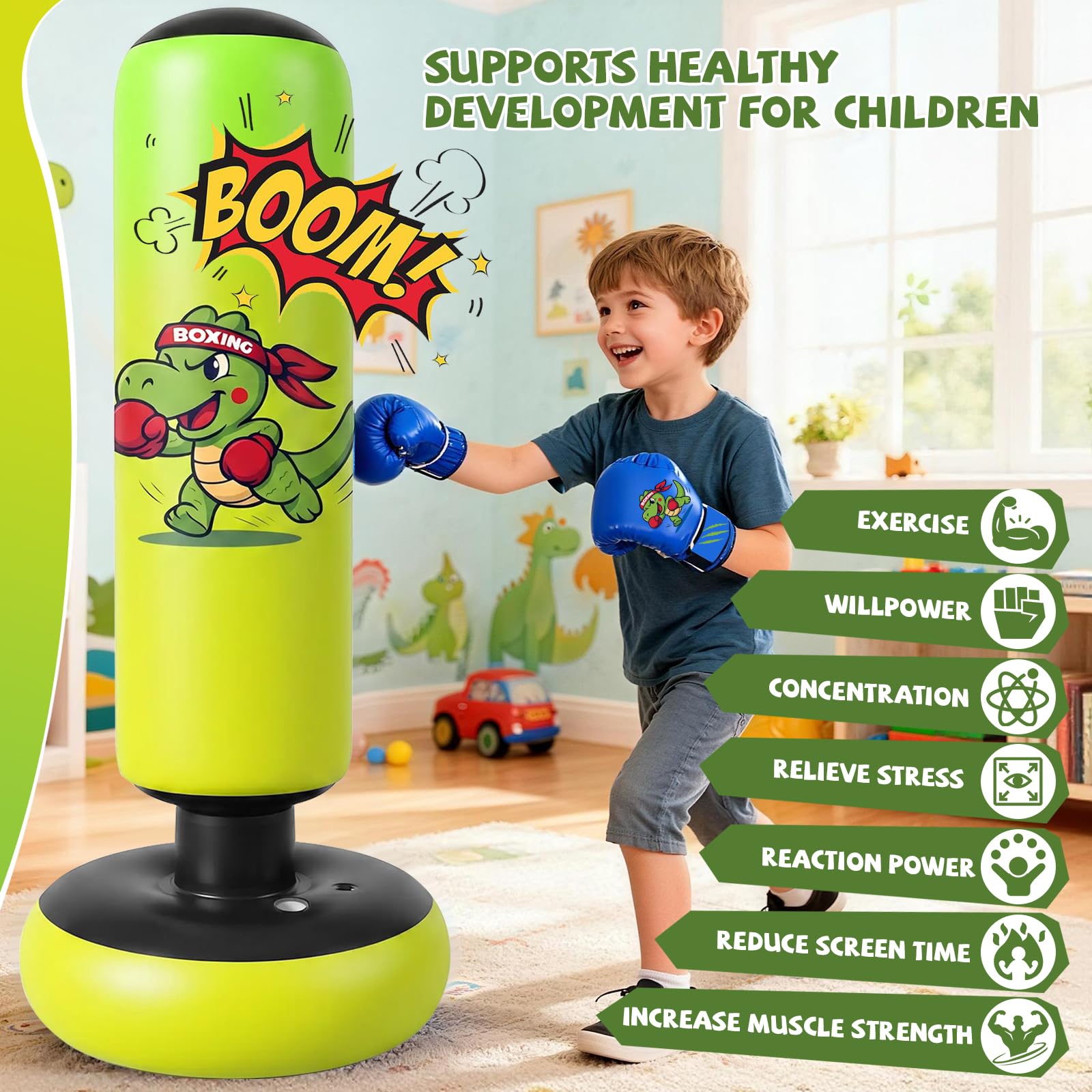Ninonly - Borsa da boxe per bambini, 130 cm, con guanti e pompa, per ragazzi e ragazze, set da boxe per ufficio palestra