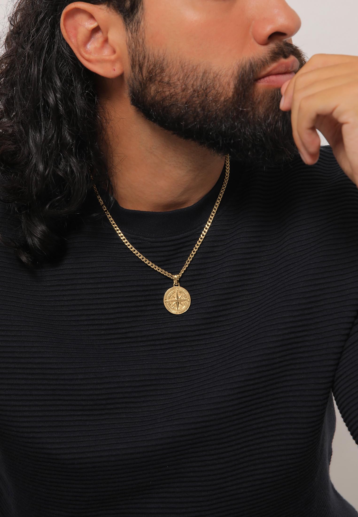 Kuzzoi Colgante de plata (30 mm) brújula para cadenas de plata de ley 925 chapada en oro, collar marítimo, accesorio con diseño de rosa de los vientos para hombres, Plata de ley