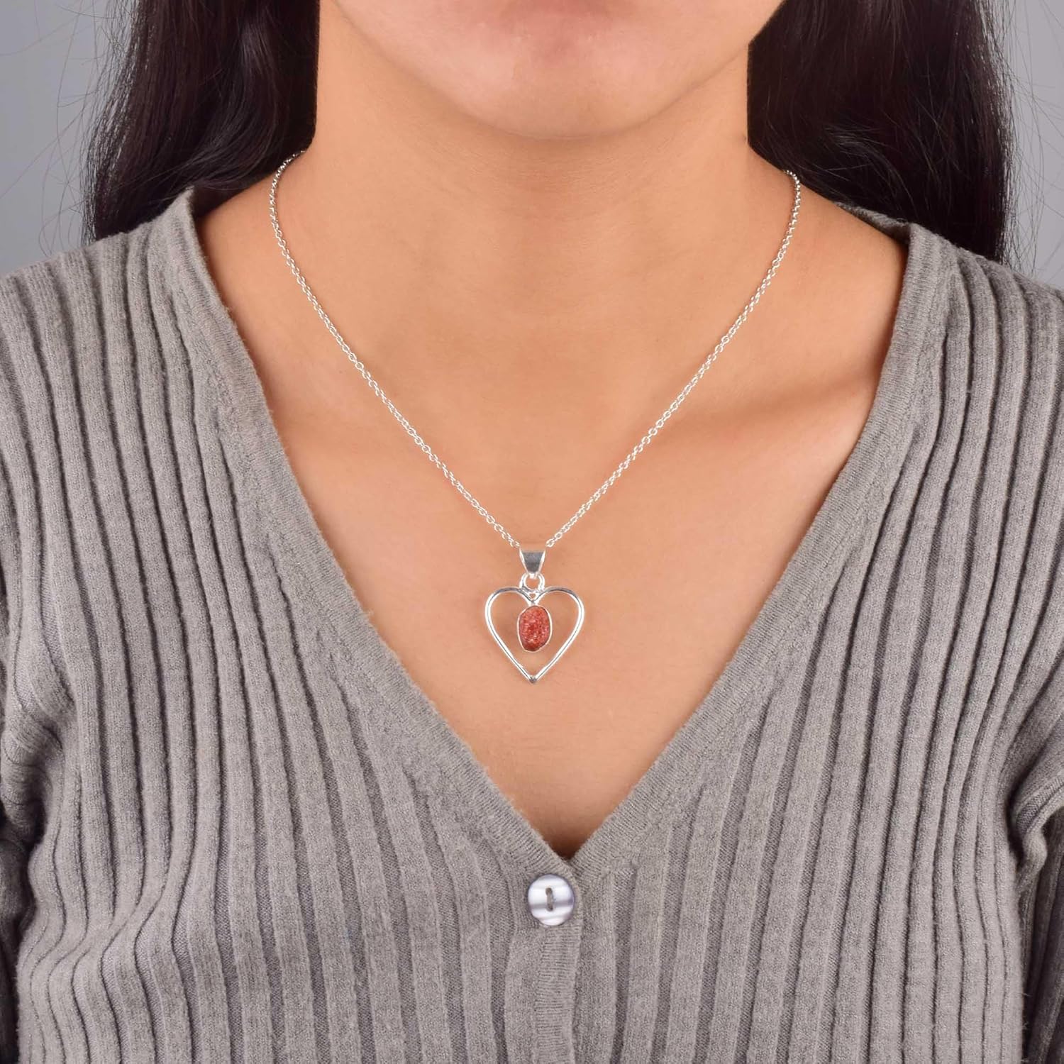 Natural Raw Sunstone Bezel Heart Pendant Necklace, Rough Gemstone, Healing Crystals, Birthday, Gift for Her, Gemstone Jewelry 18 inch AAA+ Quality (sunstone 1) - Image 7